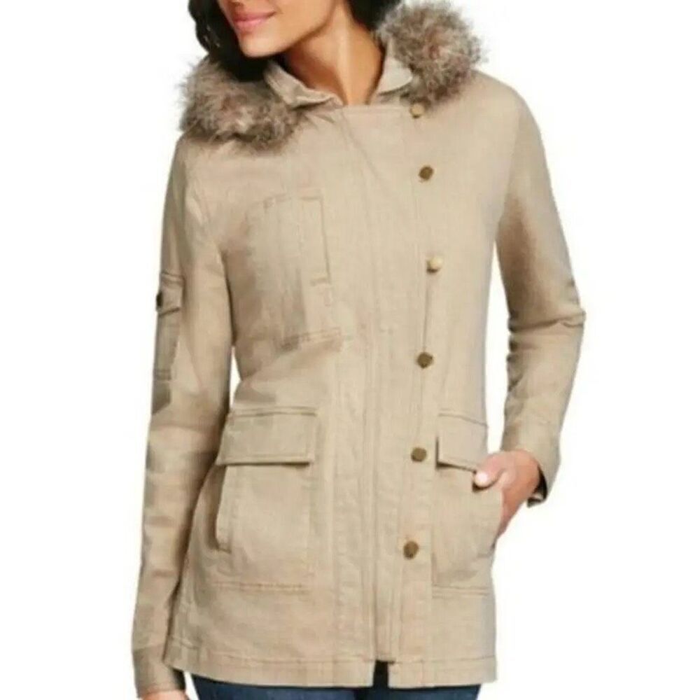 CAbi Beigecore, Preppy, Normcore Nanook Hooded Khaki Jacket‎ Size S